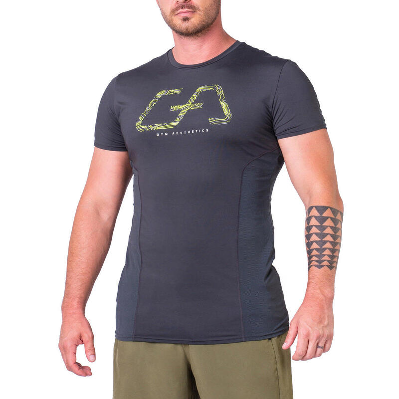 Men GA Logo Loose-Fit Gym Running Sports T Shirt Fitness Tee - GREY