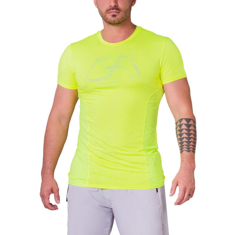 Men GA Logo Loose-Fit Gym Running Sports T Shirt Fitness Tee - YELLOW