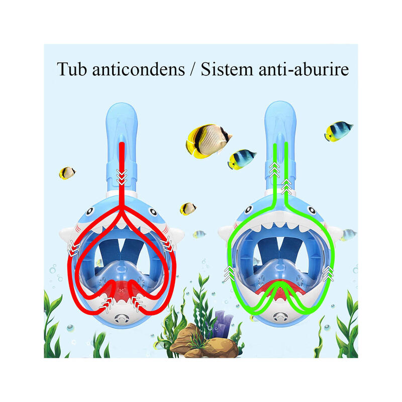 Masca snorkeling cu tub copii model rechin, albastra