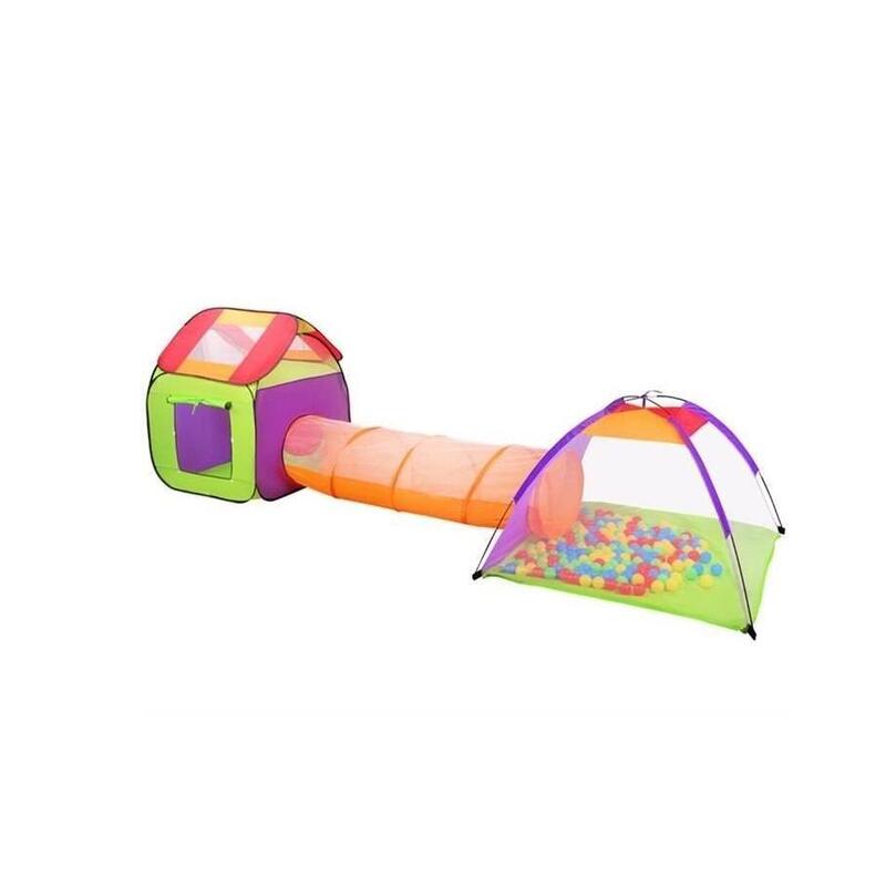 Cort joaca copii, 3 in 1, igloo si casuta, tunel, 200 bile, husa, 375x118x96 cm