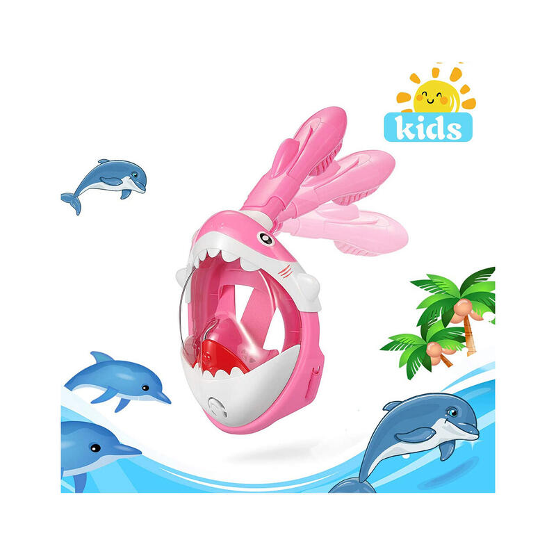 Masca snorkeling cu tub copii model rechin, roz