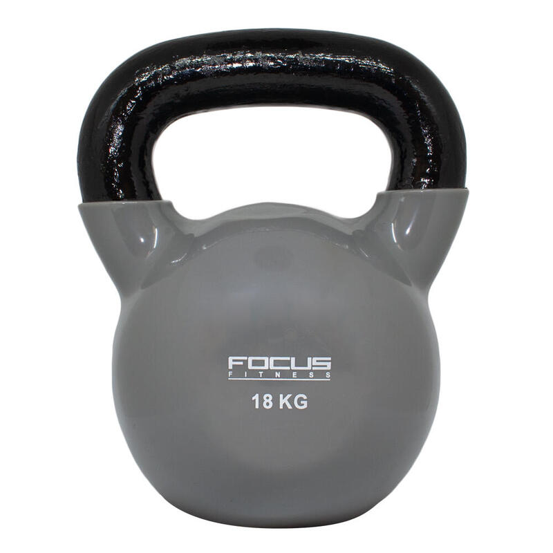 Kettlebell - Focus Fitness Vinyl - 18 kg - Gris