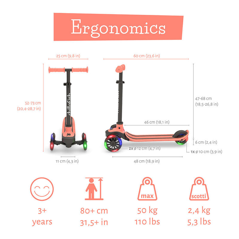 Trottinette 3 roues lumineuses à LED - SCOTTI GLOW, avec frein arrière intégré