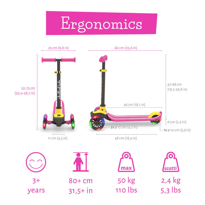 Trottinette 3 roues lumineuses à LED - SCOTTI GLOW, avec frein arrière intégré