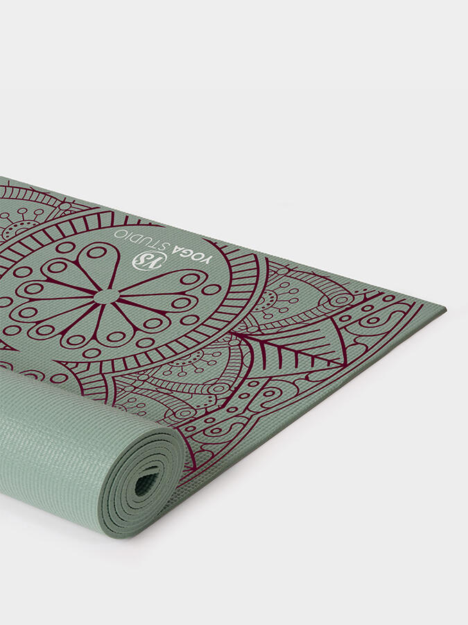 The Yoga Studio Designed Mats 6mm - Sage Green Mat Dew Drop Mandala 3/4