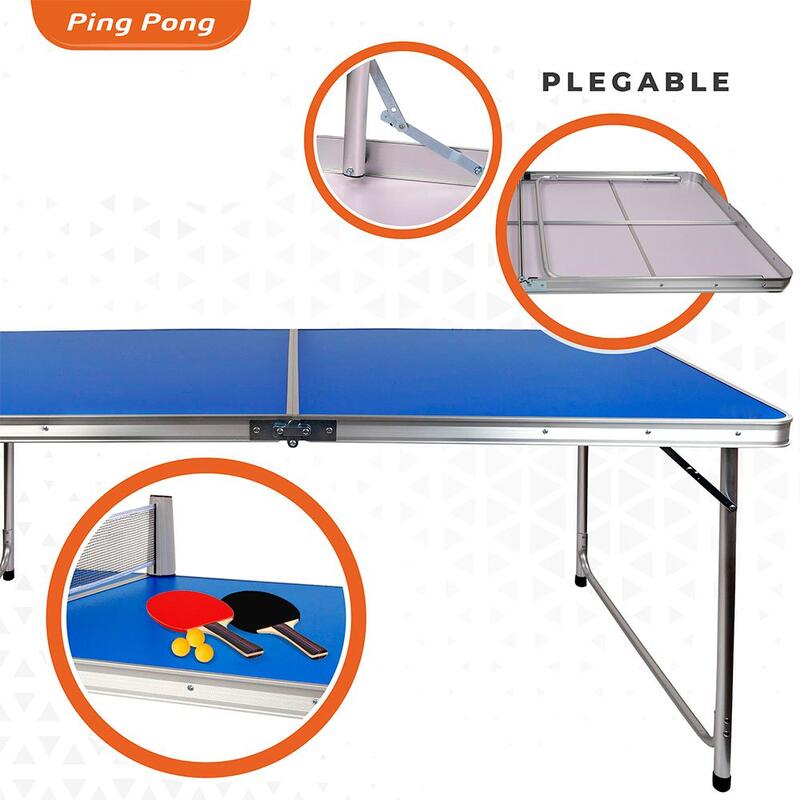 Mesa de Ping Pong Plegable – Exterior e Interior – 120x60x70 – Incluye Raquetas