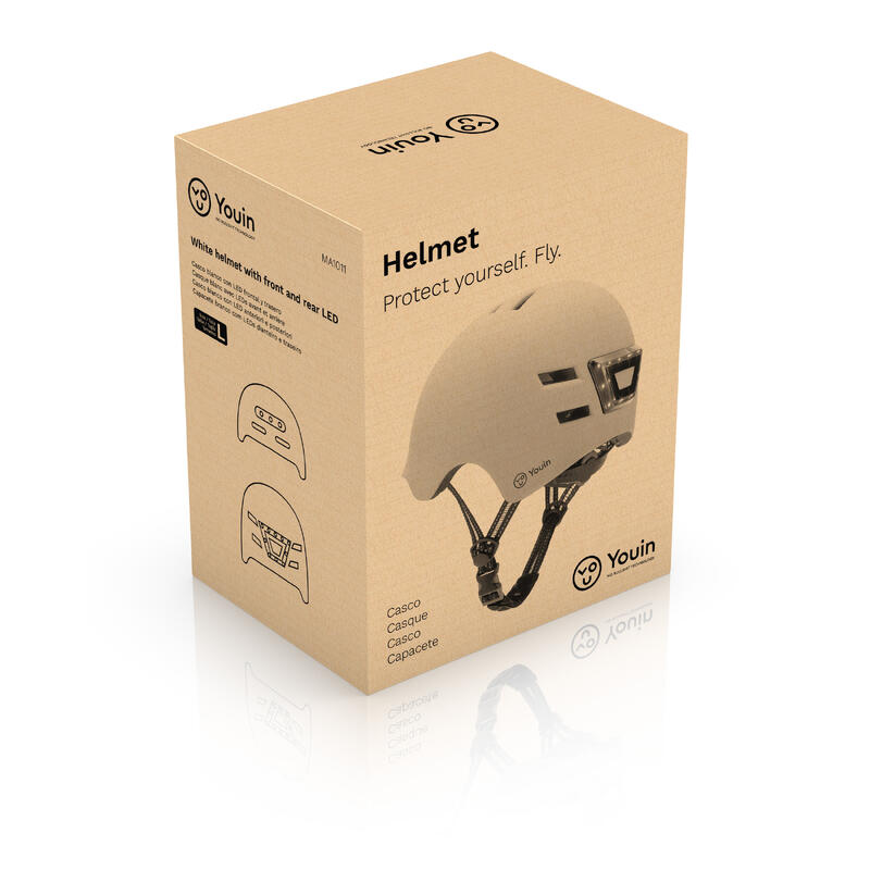 YOUIN Casco Homologado con Luces LED Ajustables USB - Talla L (58-61 cm), Blanco