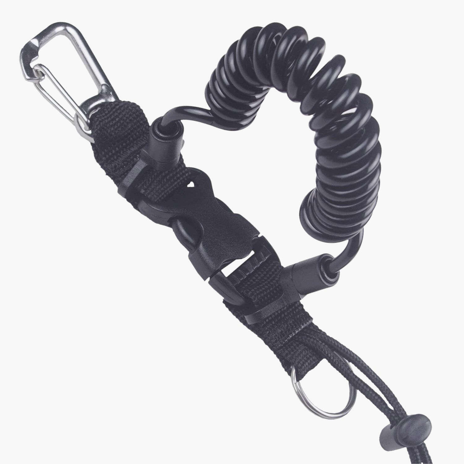 Scuba Diving Lanyard With Dual Clips & Quick Release Buckle (Black