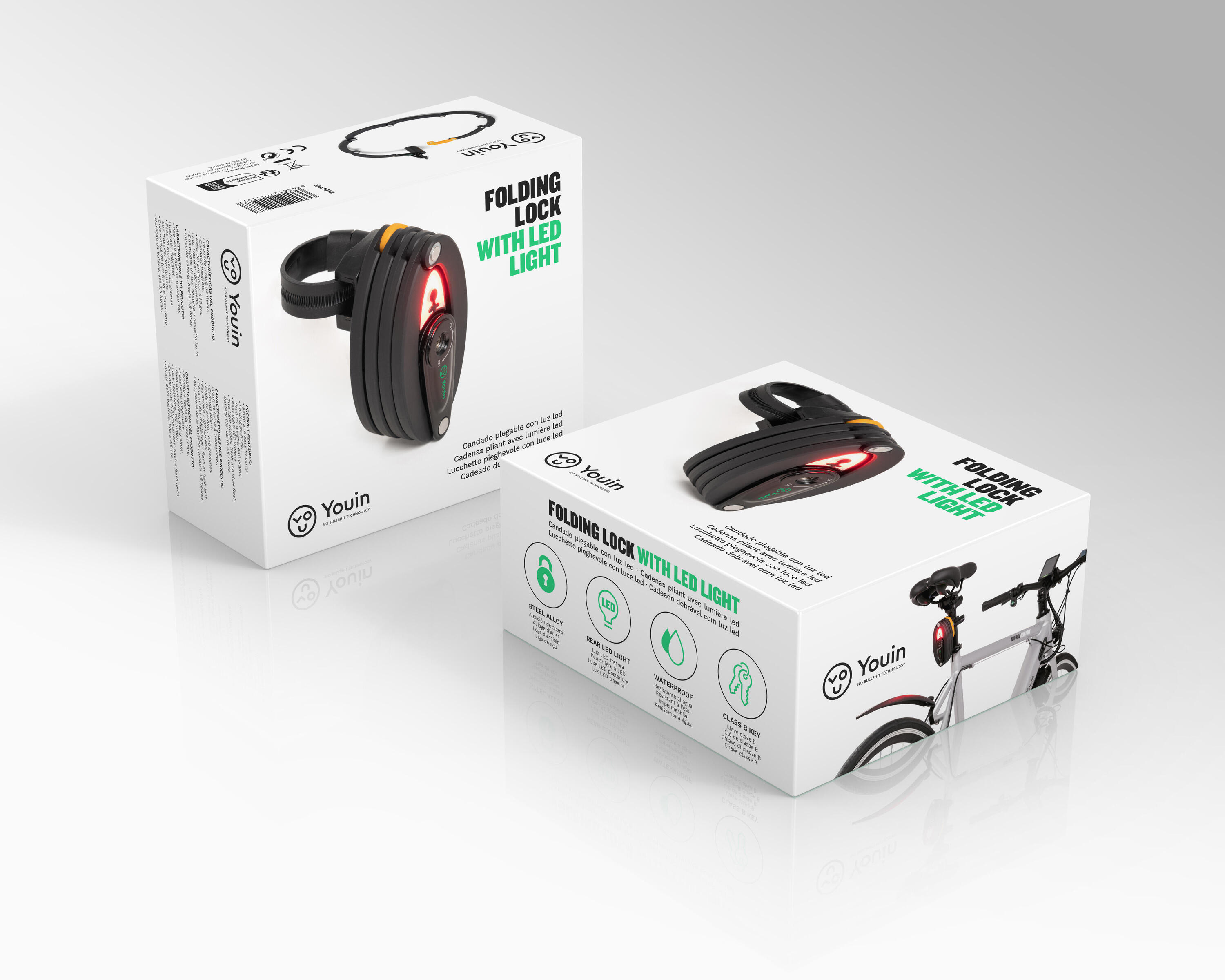Cadenas pliable YOUIN à LED, en alliage d'acier, étanche 4/5