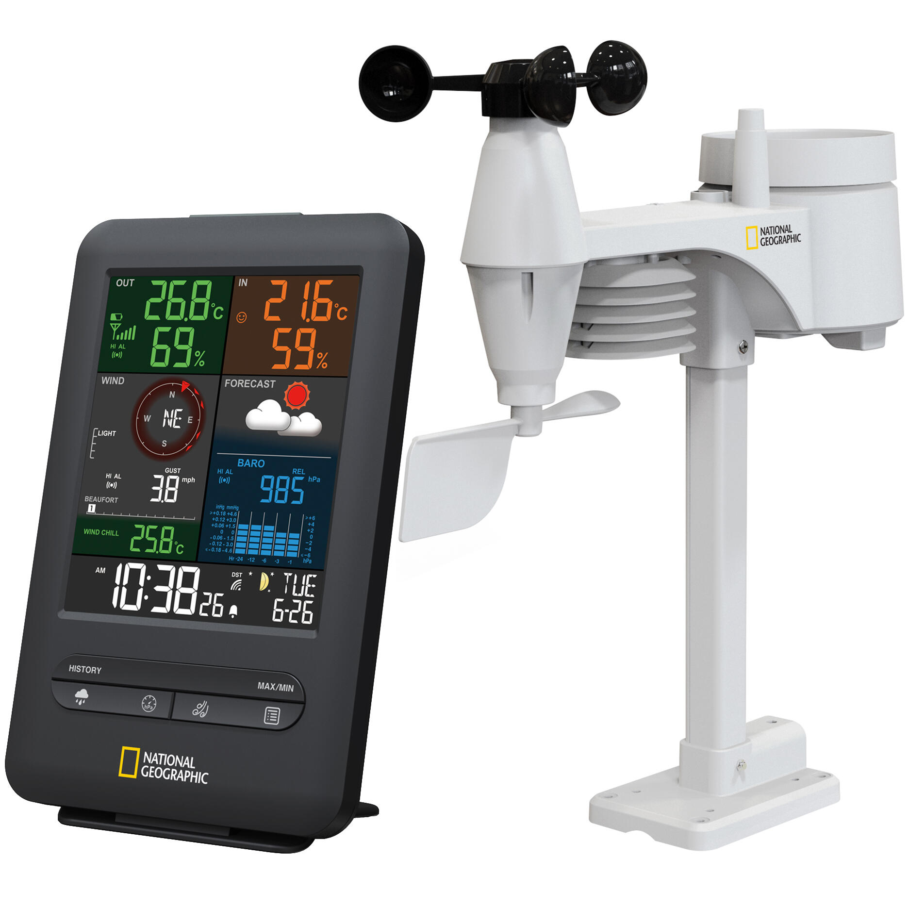 Bresser - National Geographic Centrale Météo 5-en-1 Avec Écran En Couleurs - Station Météo - Noir - Taille Unique - Decathlon