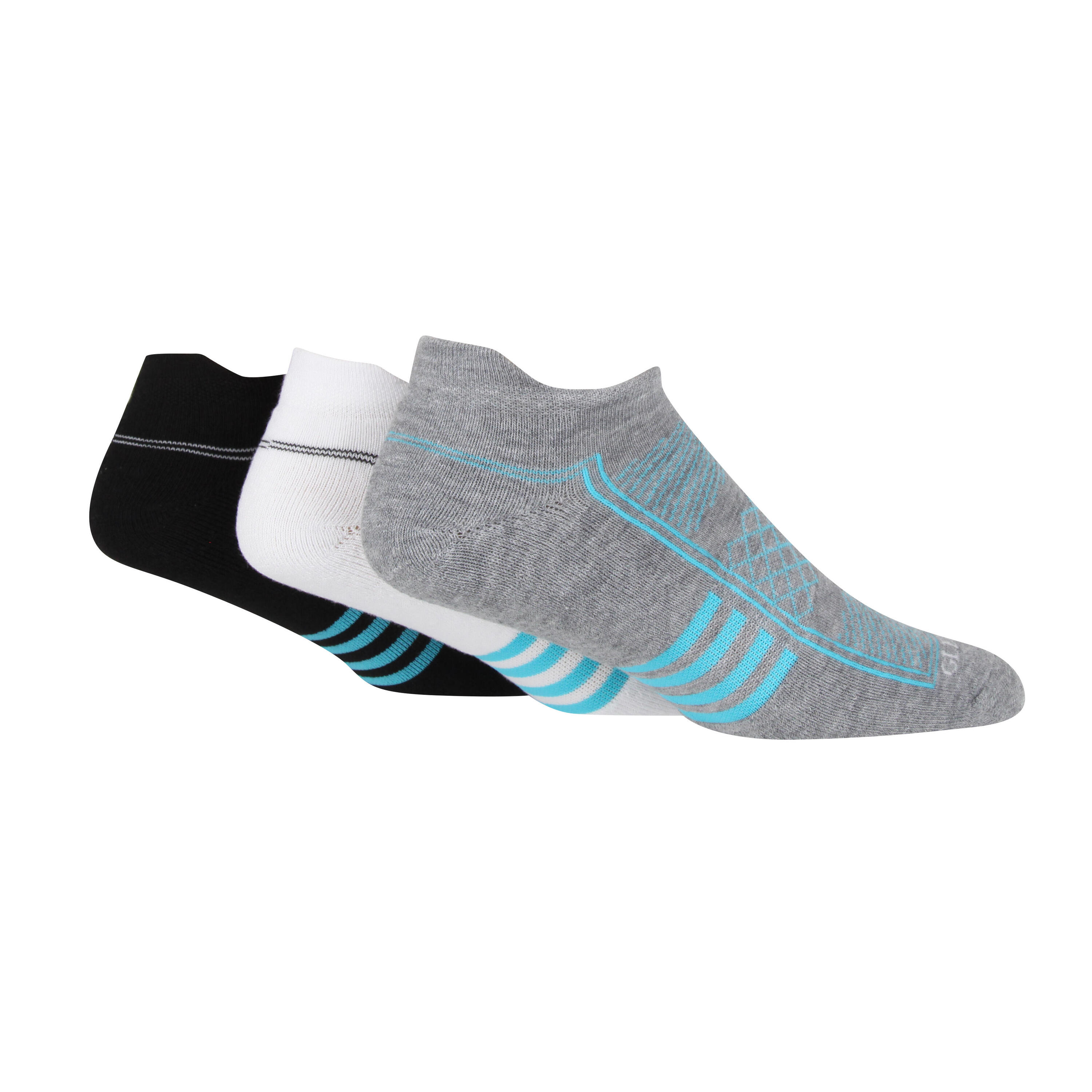 GLENMUIR 3pk trainer socks with half cushioning, arch support, breathable mesh & heel tab