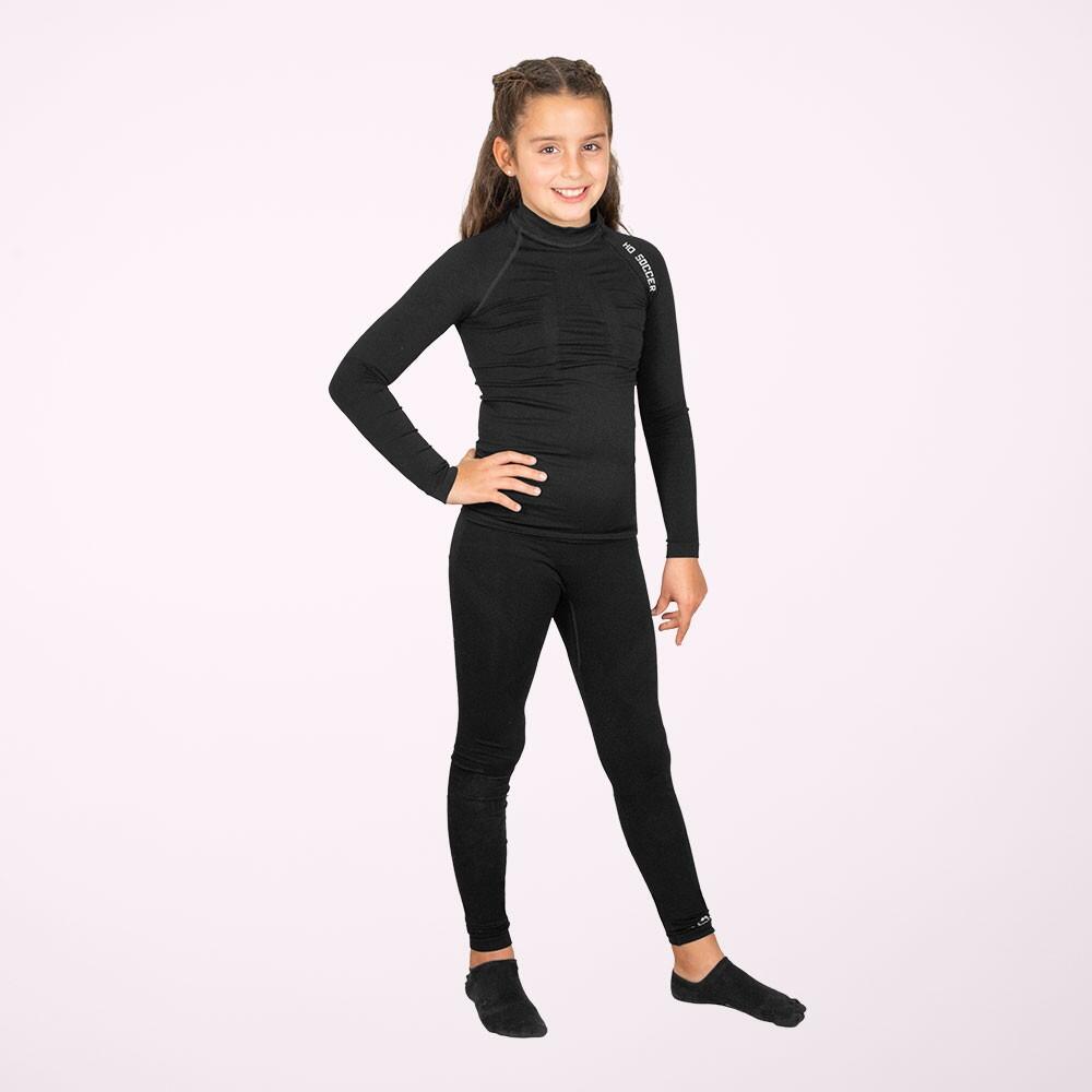 Pantalon thermique enfant noir - polyamide, ceinture élastiquée, coupe longue 6/7