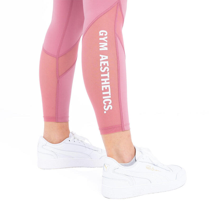 女裝多口袋高腰瑜珈褲透氣網底緊身褲 - 粉紅色