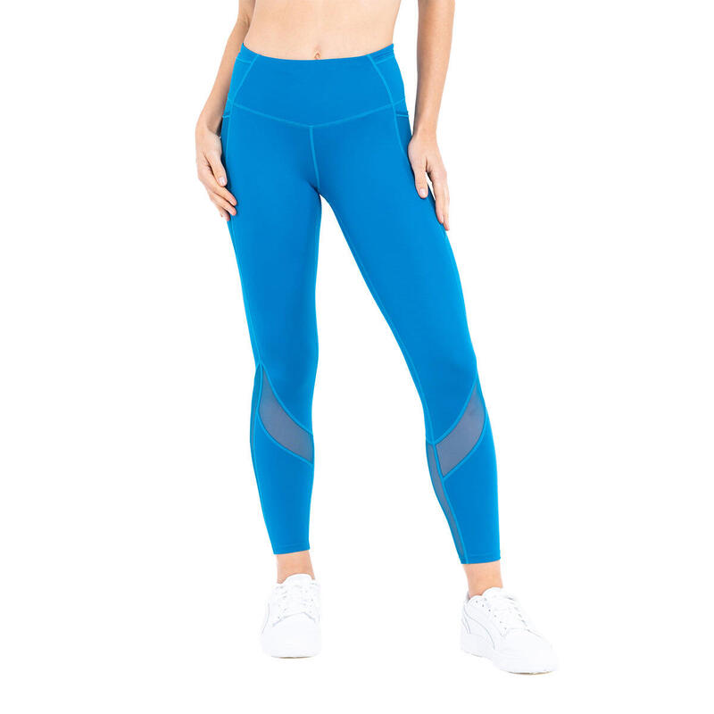 Women MultiPocket High-Waist Breathable Activewear Mesh Legging - Teal blue