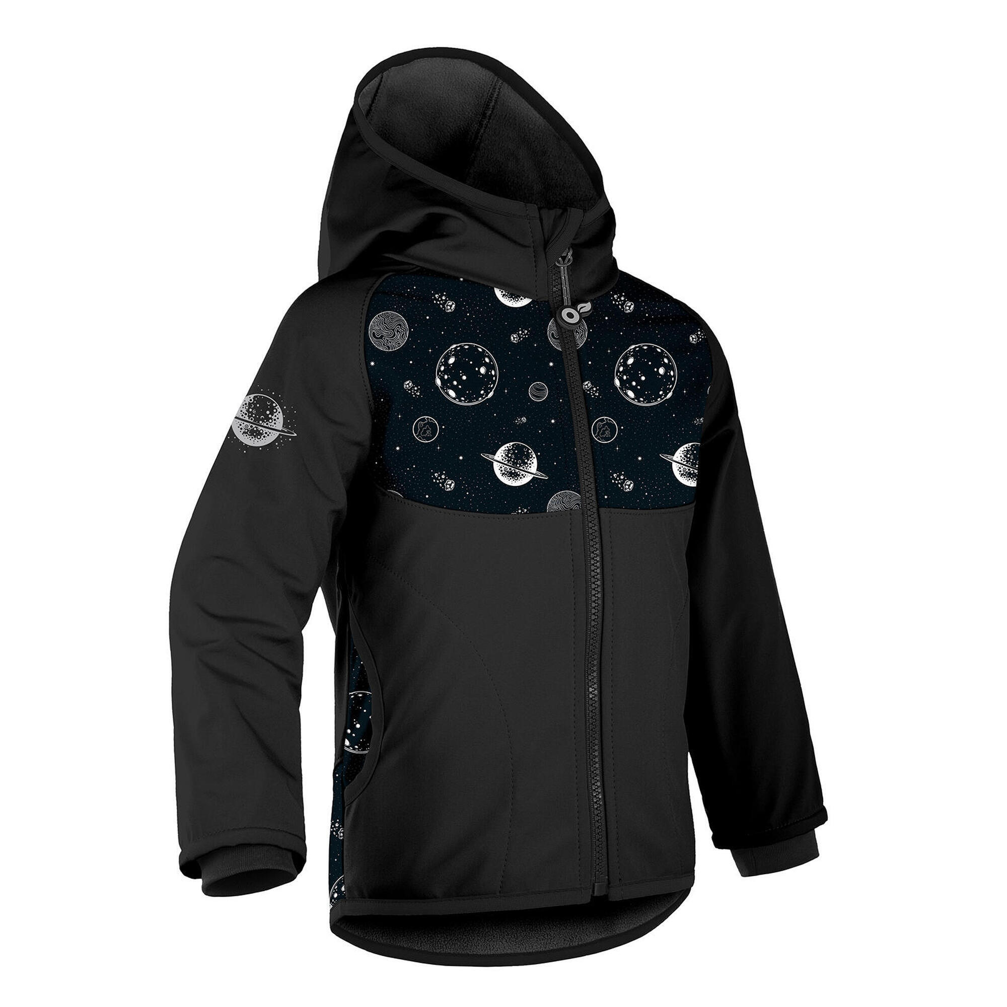 UNUO Dětská softshellová bunda s fleecem Basic, Černá, Planety