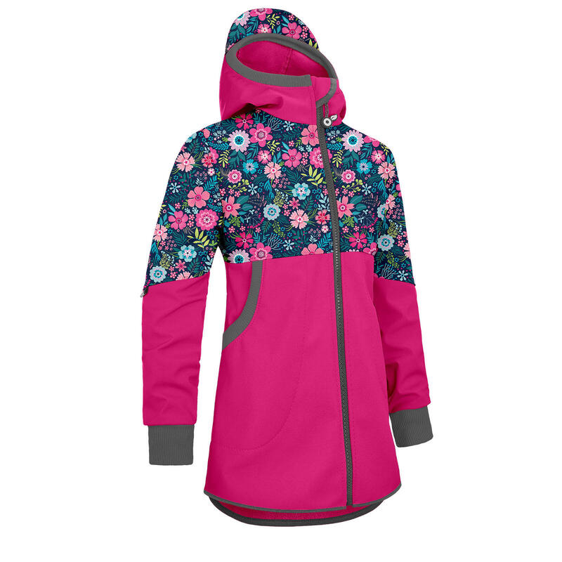 Dívčí softshellový kabát s fleecem Street, Fuchsiová, Květinky