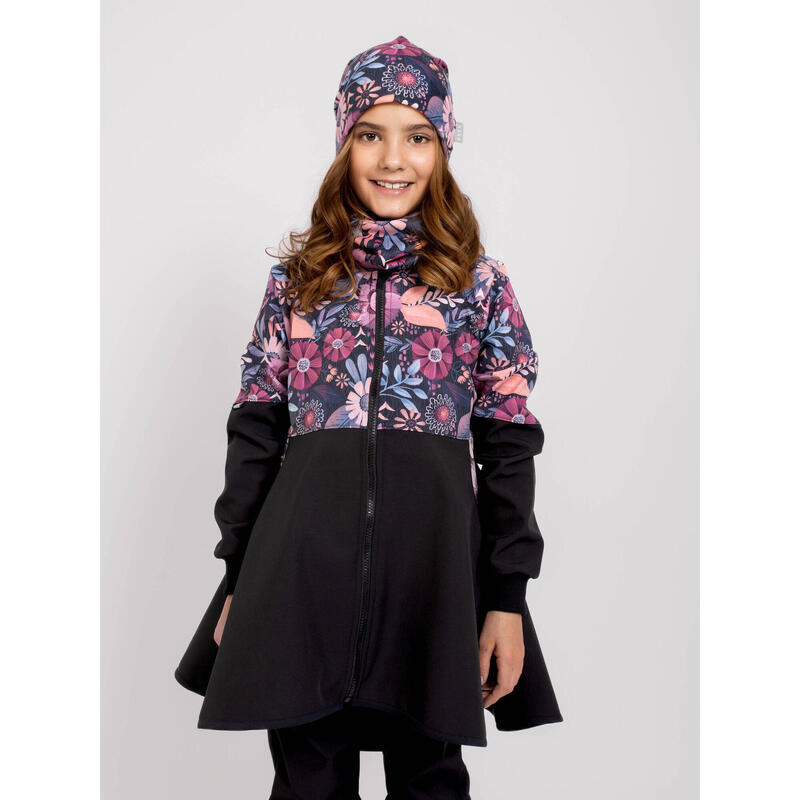 Dívčí softshellový kabát s fleecem Romantico, Černá, Kouzelné květiny
