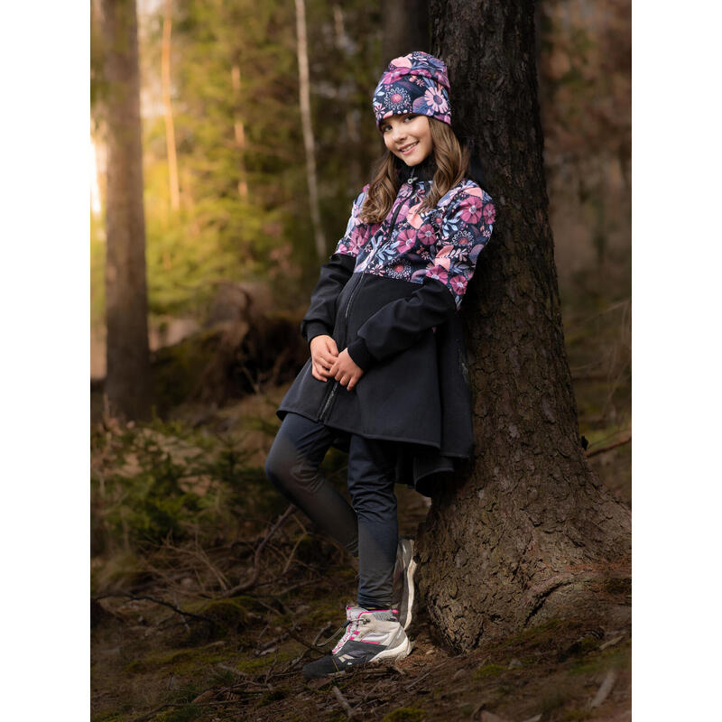 Dívčí softshellový kabát s fleecem Romantico, Černá, Kouzelné květiny