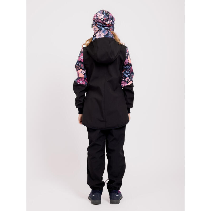 Dívčí softshellový kabát s fleecem Street, Černá, Kouzelné květiny
