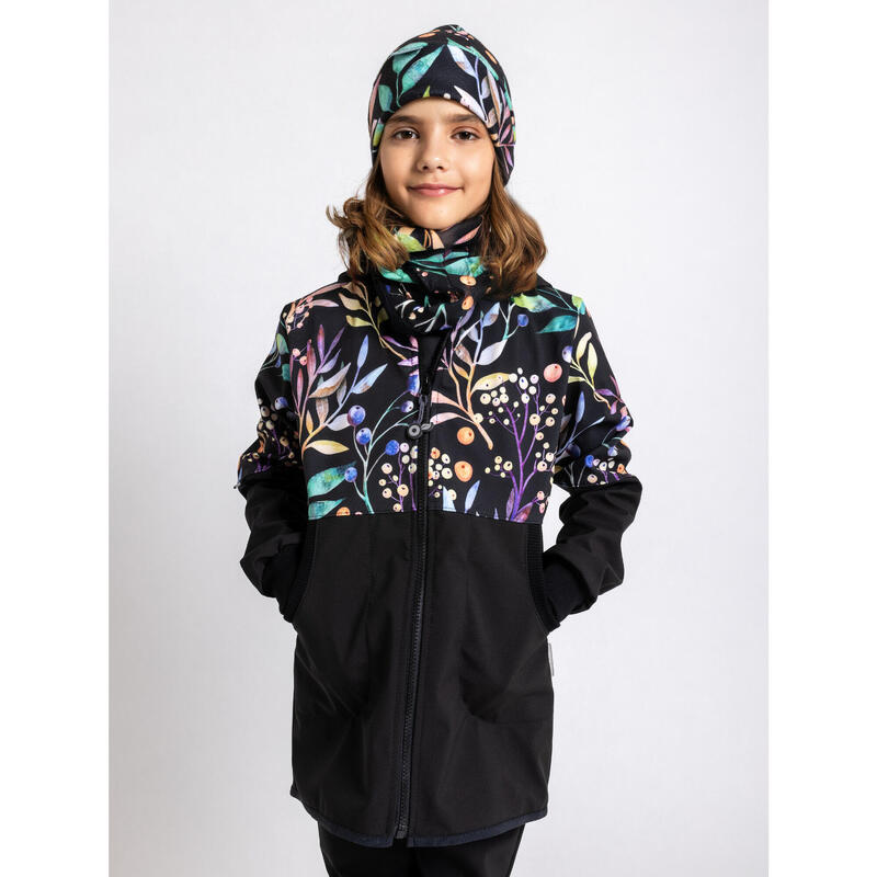 Dívčí softshellový kabát s fleecem Street, Černá, Podzimní bobule