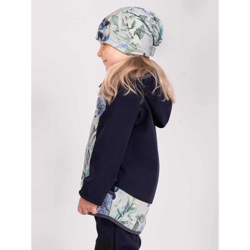 Dětská softshellová bunda s fleecem Basic, Tm. Modročerná, Ptáčci s kosatci
