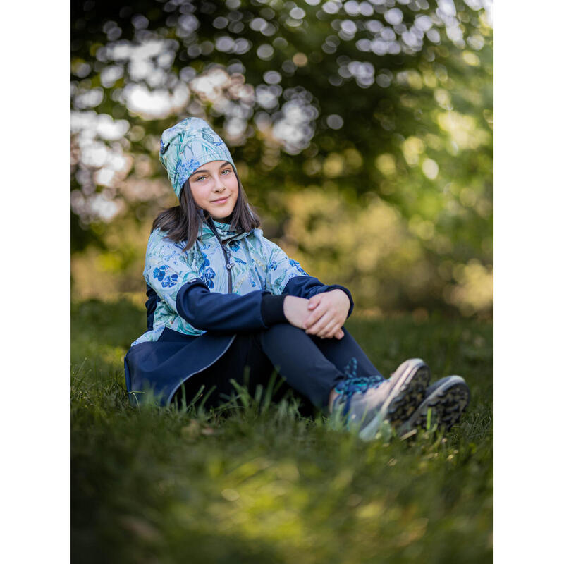 Dívčí softshellový kabát s fleecem Romantico, Tm. Modročerná, Ptáčci s kosatci