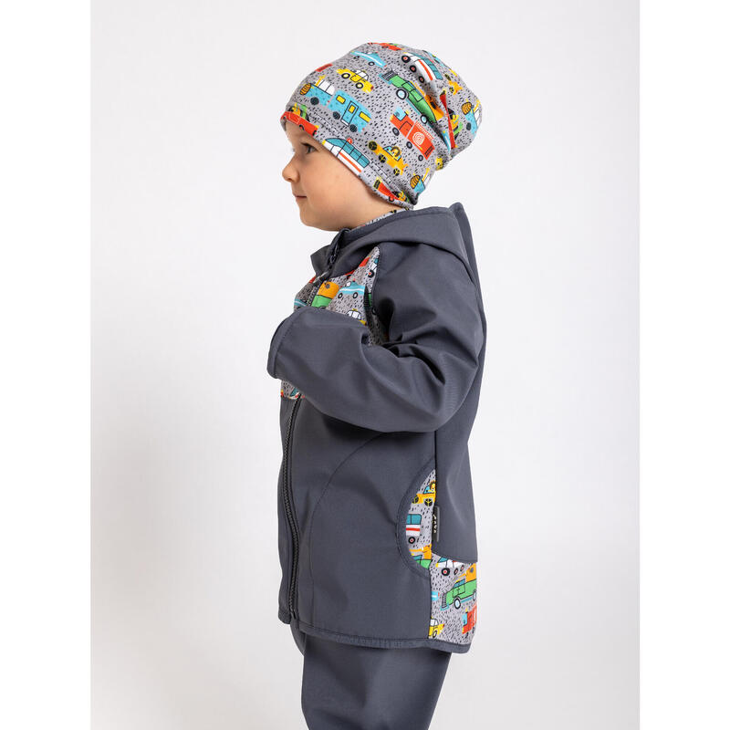 Dětská softshellová bunda s fleecem Basic, Tm. Šedá, ZOO na výletě