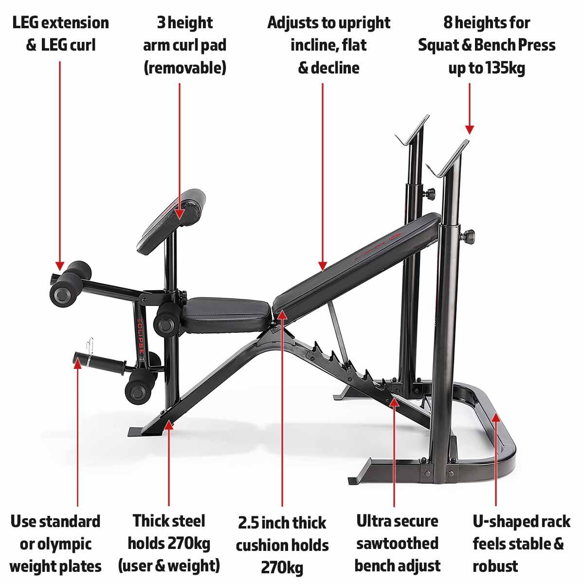 MARCY ECLIPSE BE3000 WEIGHT BENCH WITH SQUAT RACK 2/7