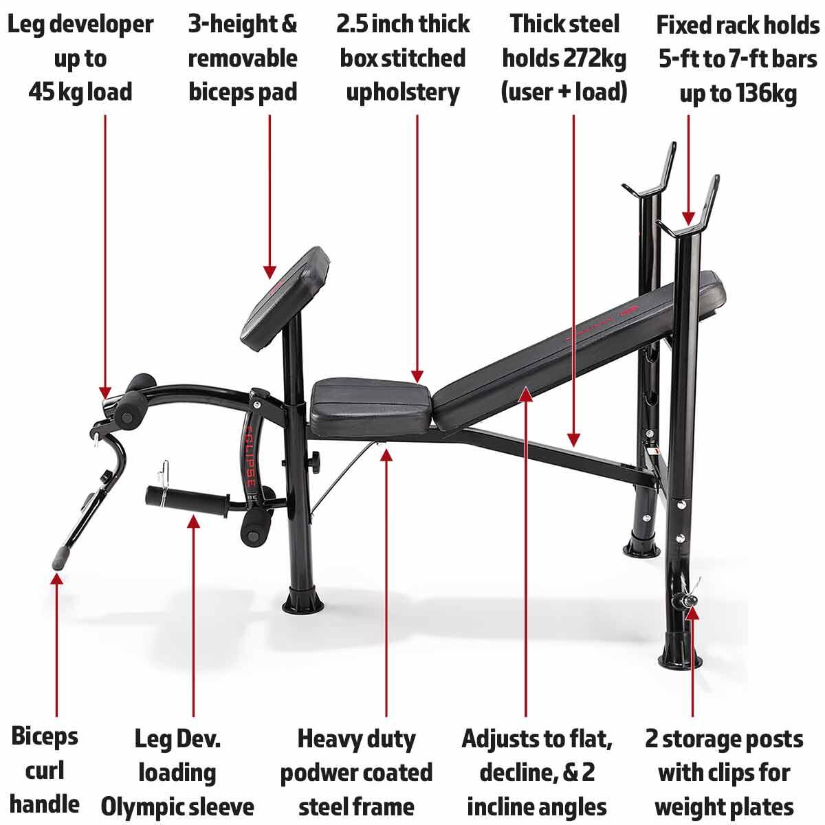 MARCY ECLIPSE BE1000 STARTER STANDARD WEIGHT BENCH 3/7