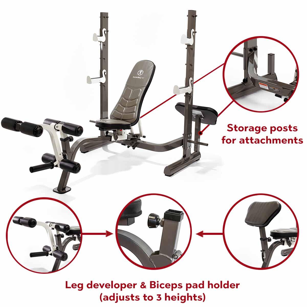 MARCY MWB-70205 FOLDING OLYMPIC BENCH WITH REAR SQUAT RACK 5/7