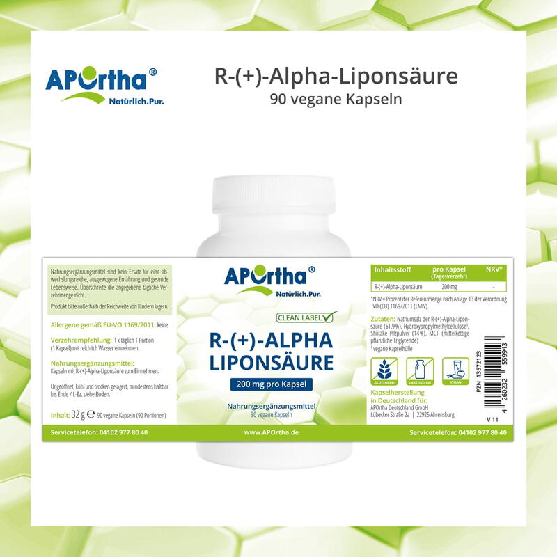 R-(+)-Alpha-Liponsäure 200 mg - 90 vegane Kapseln