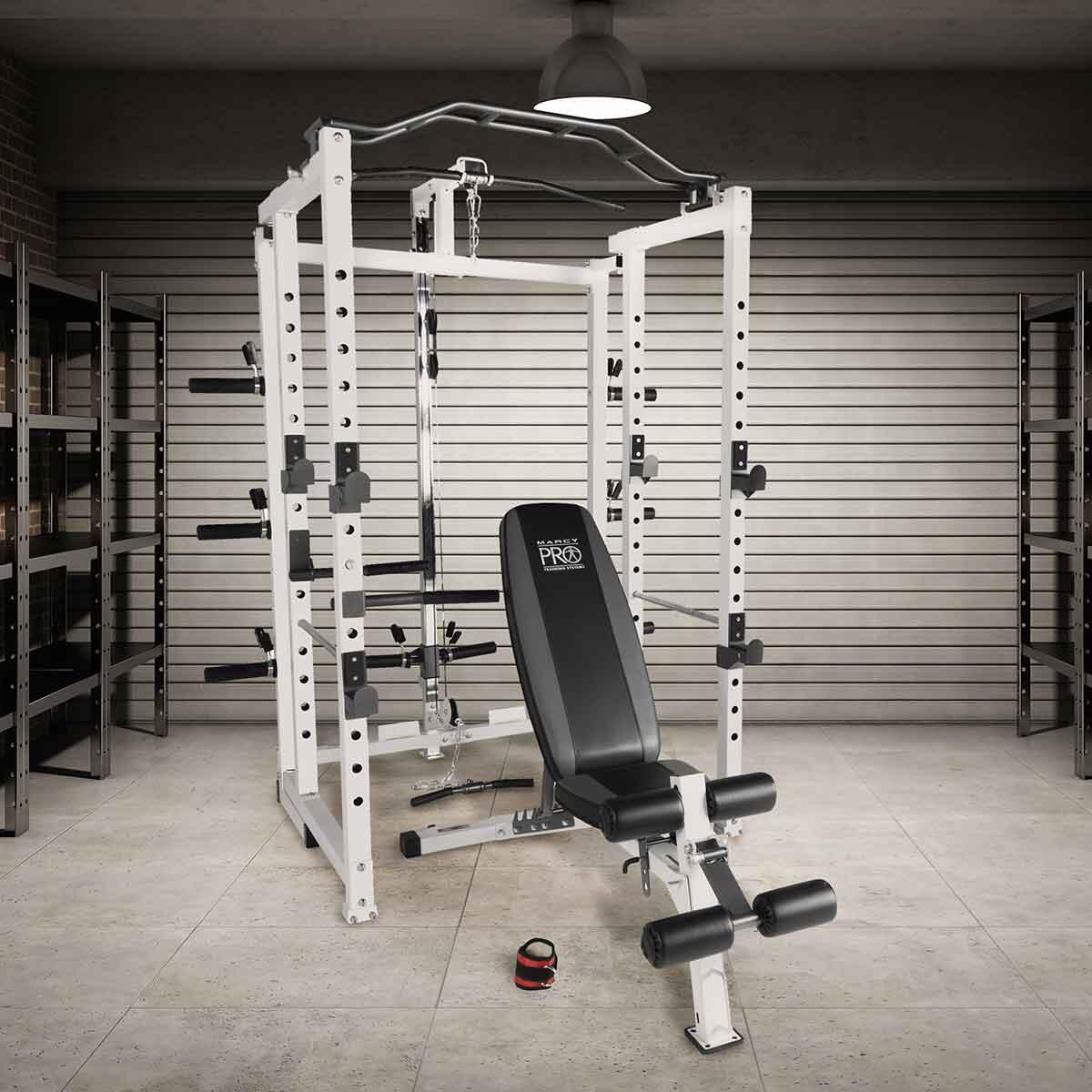 MARCY PRO SM-4231 FOLDING POWER CAGE WITH WEIGHT BENCH 1/7