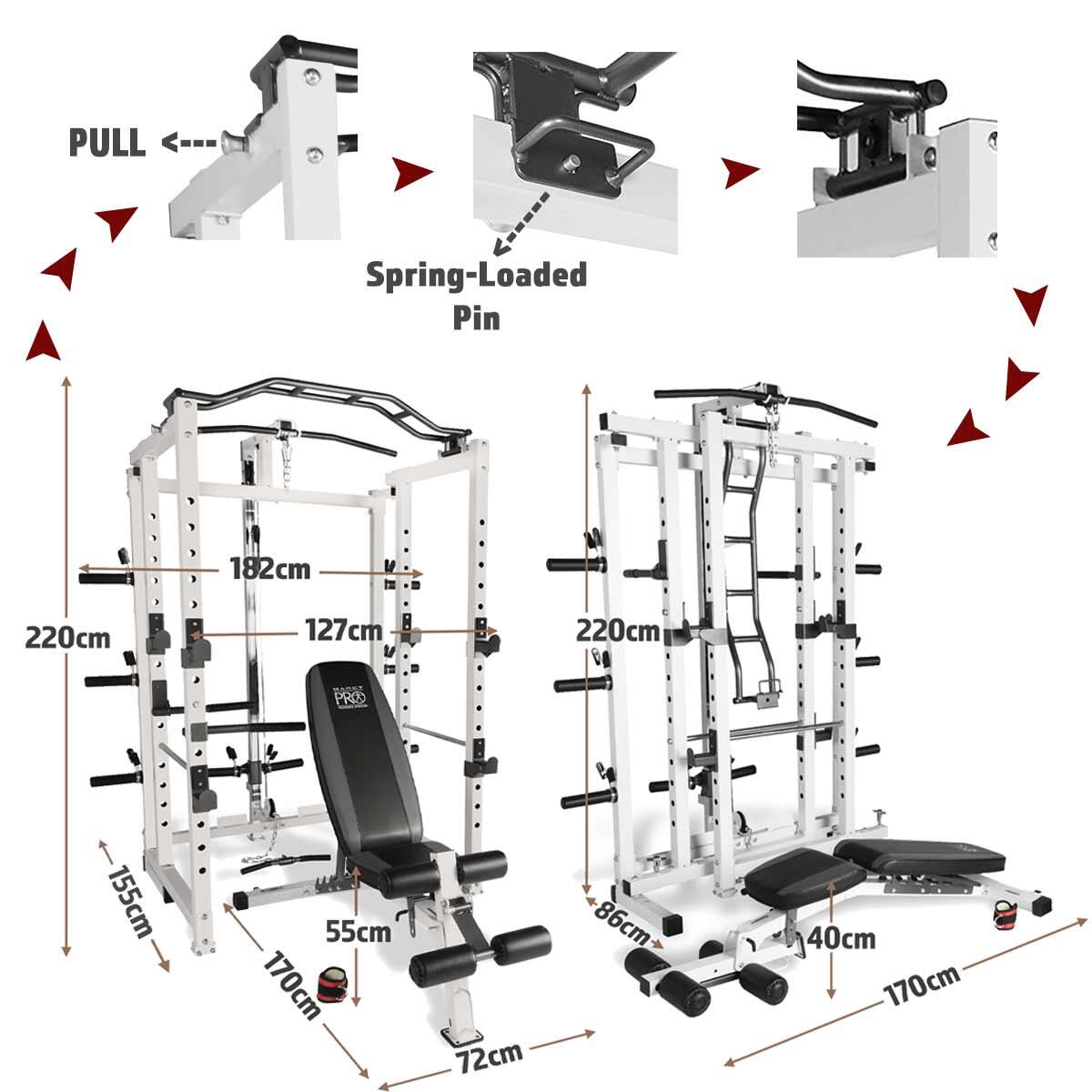 MARCY PRO SM-4231 FOLDING POWER CAGE WITH WEIGHT BENCH 7/7