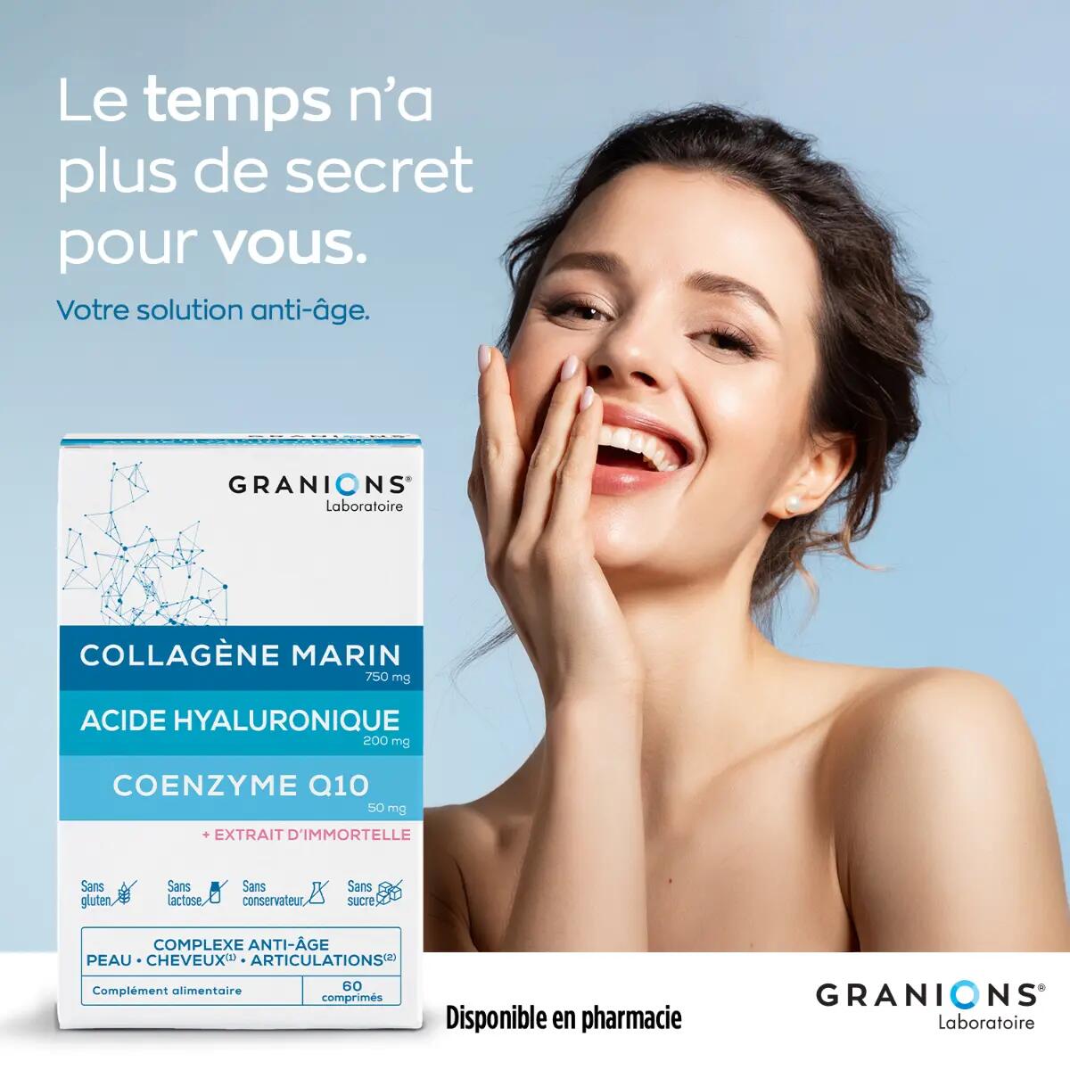 GRANIONS - Complexe Collagène, Acide Hyaluronique & Coenzyme Q10 - 60 comprimés 7/7