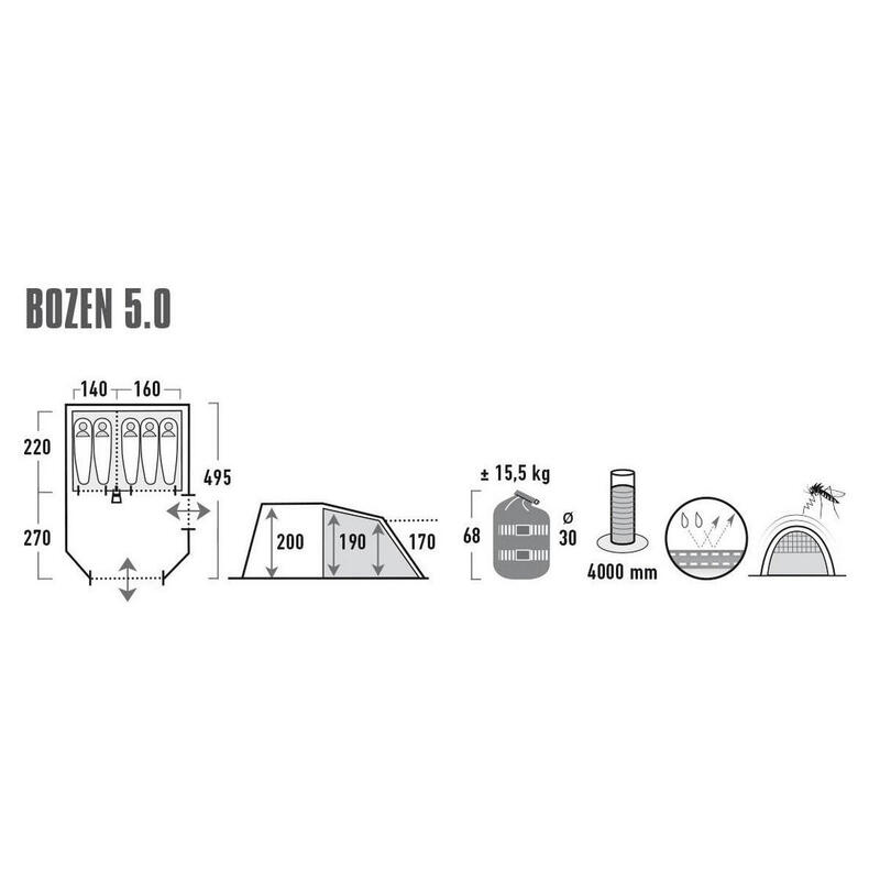 Bolzano 5 persoons familietent XL tunneltent festivaltent vestibule groot