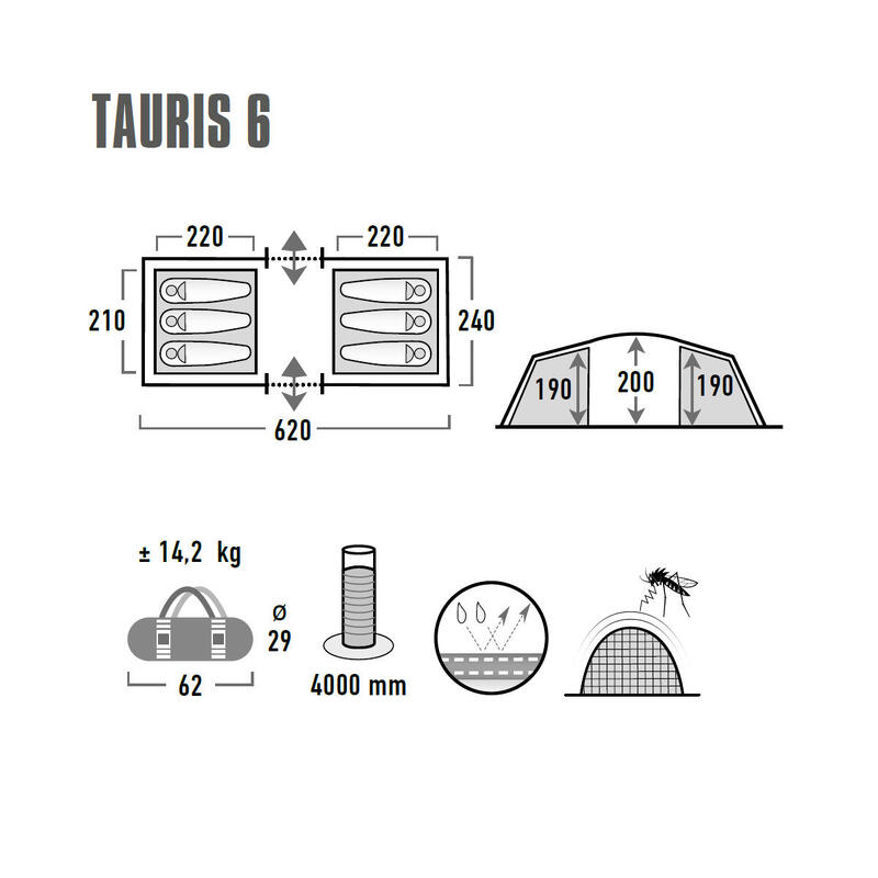 Tunnelzelt Tauris 6 Personen Camping Gruppen Zelt Familienzelt Vorraum