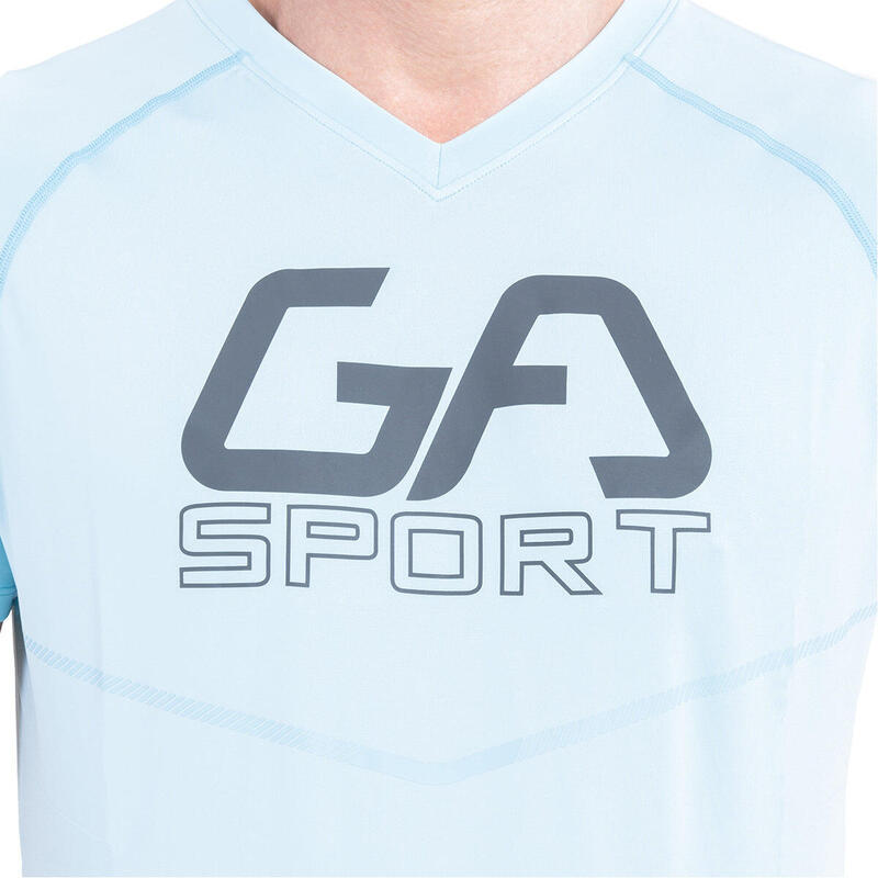 Men LOGO Tight-Fit V neck Gym Running Sports T Shirt Fitness Tee - Sky Blue