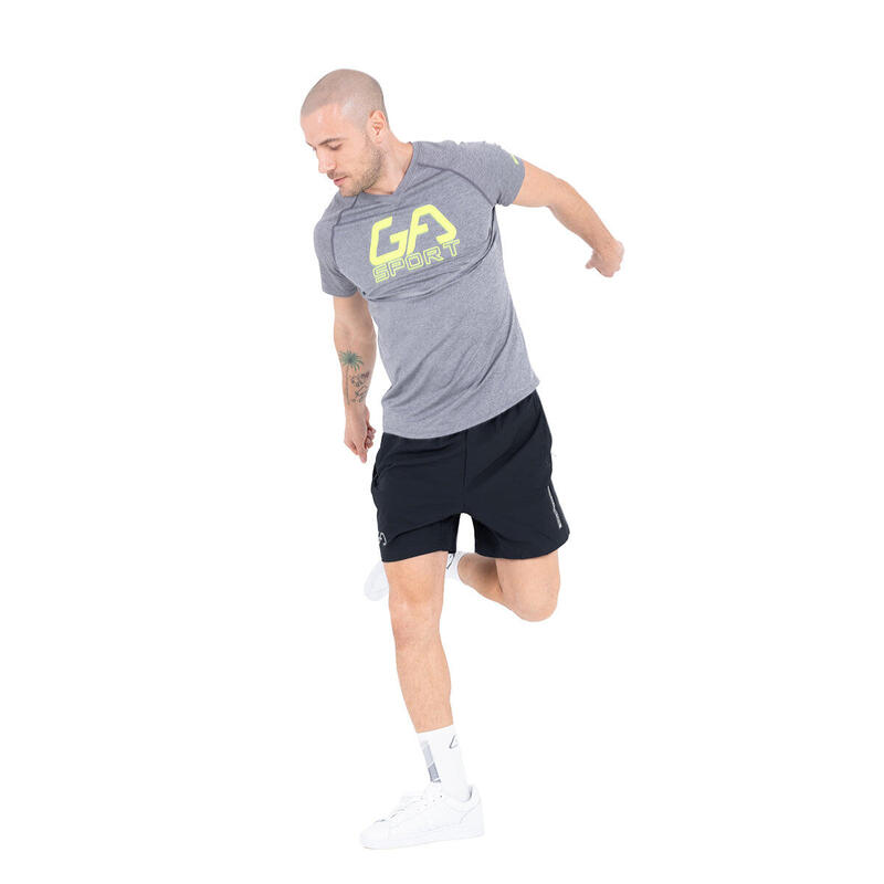 Men LOGO Tight-Fit V neck Gym Running Sports T Shirt Fitness Tee - GREY