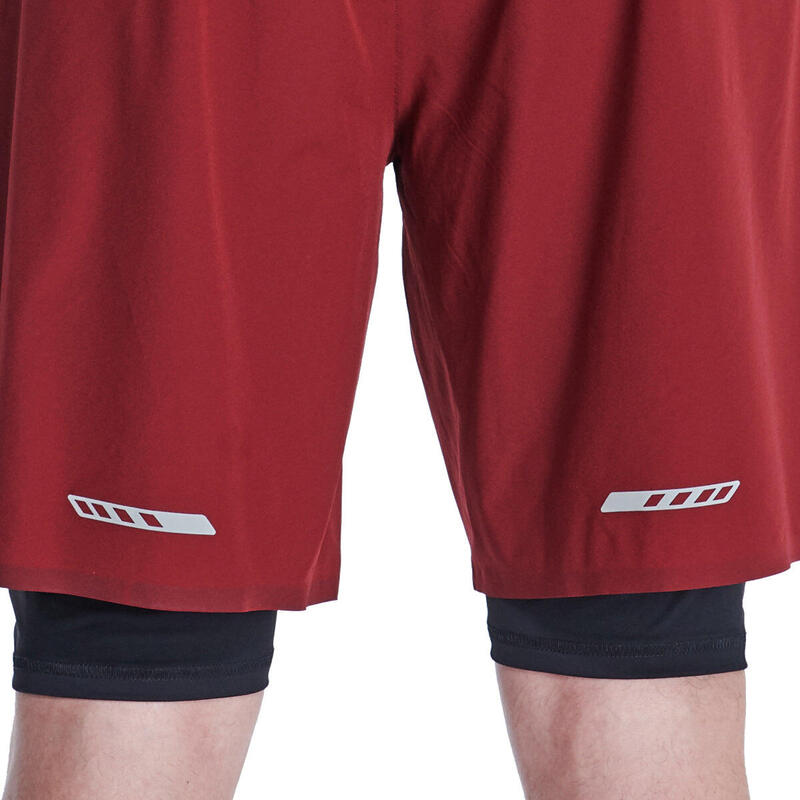 Men 2-In-1 Breathable Dri-Fit 9" Running Sports Shorts - Bright red