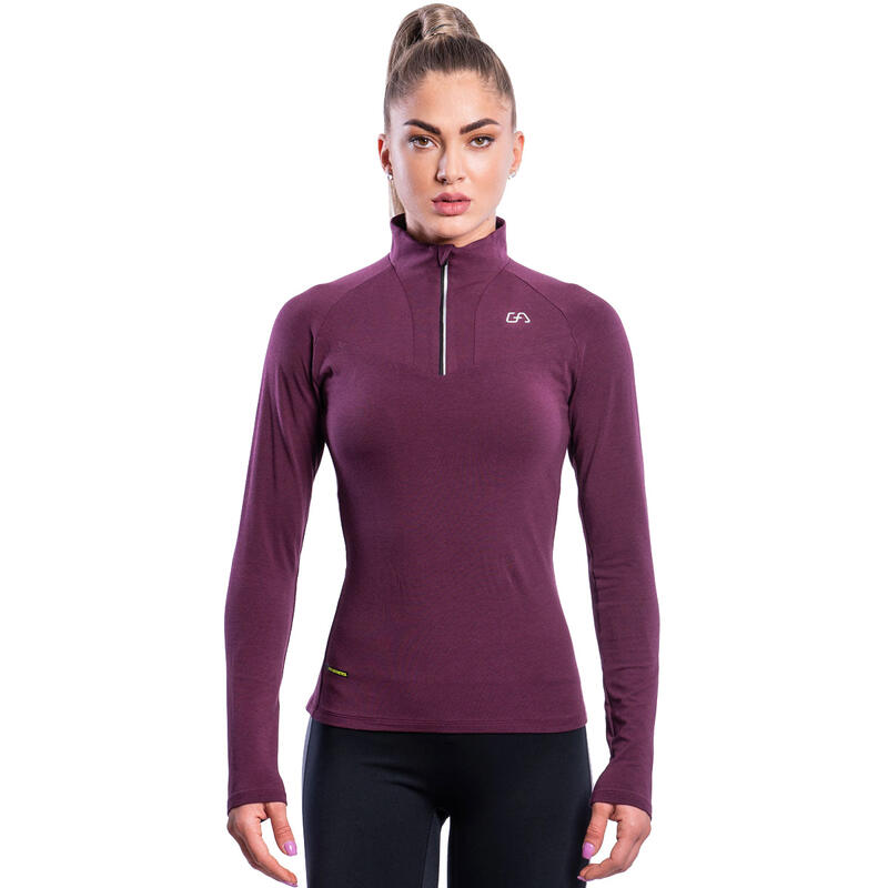 Women Zipper Long Sleeve Gym Running Sports T Shirt Tee - Purple