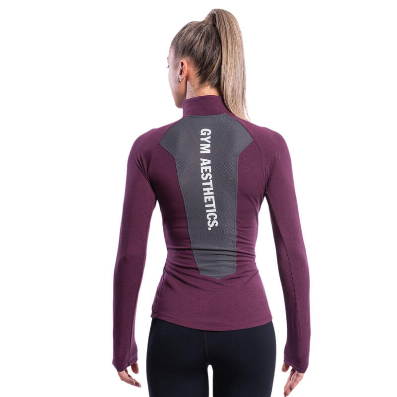 Women Zipper Long Sleeve Gym Running Sports T Shirt Tee - Purple