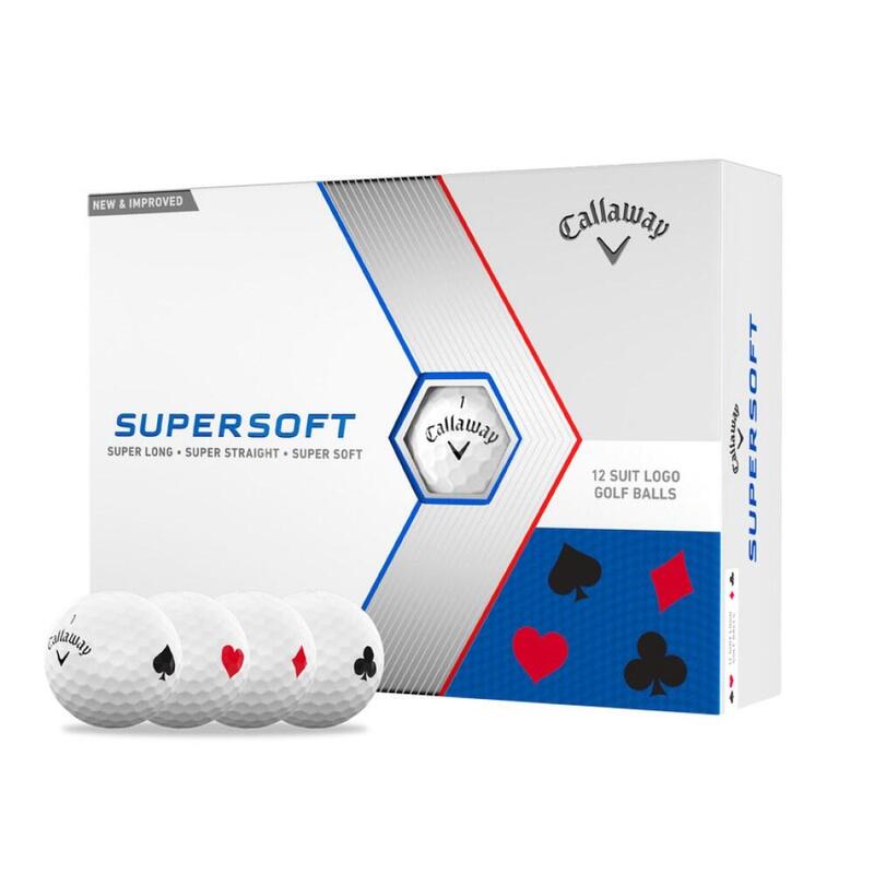 Caixa de 12 bolas de golfe brancas Supersoft Callaway Poker Suits