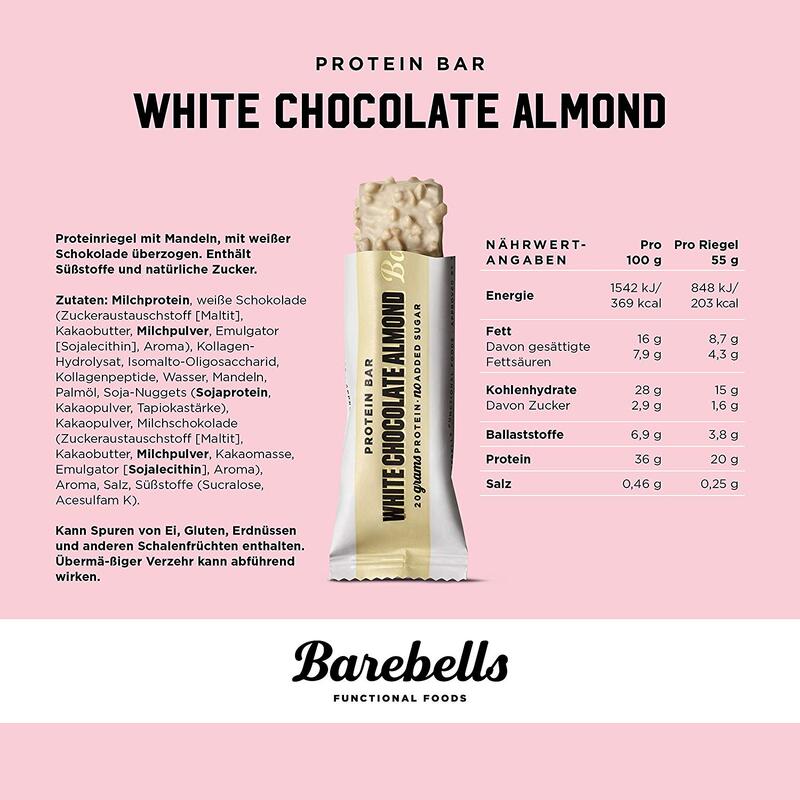 Barres protéinées - Barebells Protein Bar - Chocolat Blanc et Amande Boite de 12
