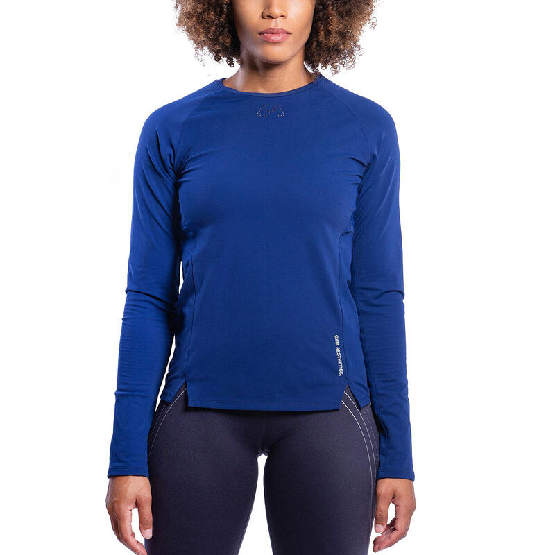 Women Plain Long Sleeve Gym Running Sports T Shirt Tee - Navy blue