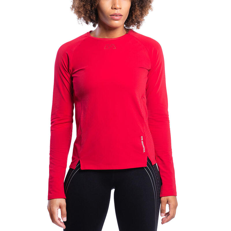 Women Plain Long Sleeve Gym Running Sports T Shirt Tee - Bright red