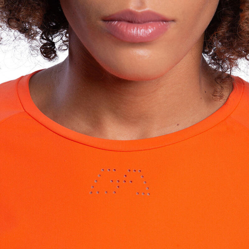 女裝純色透氣防曬跑步健身運動長袖T恤 - 橙色