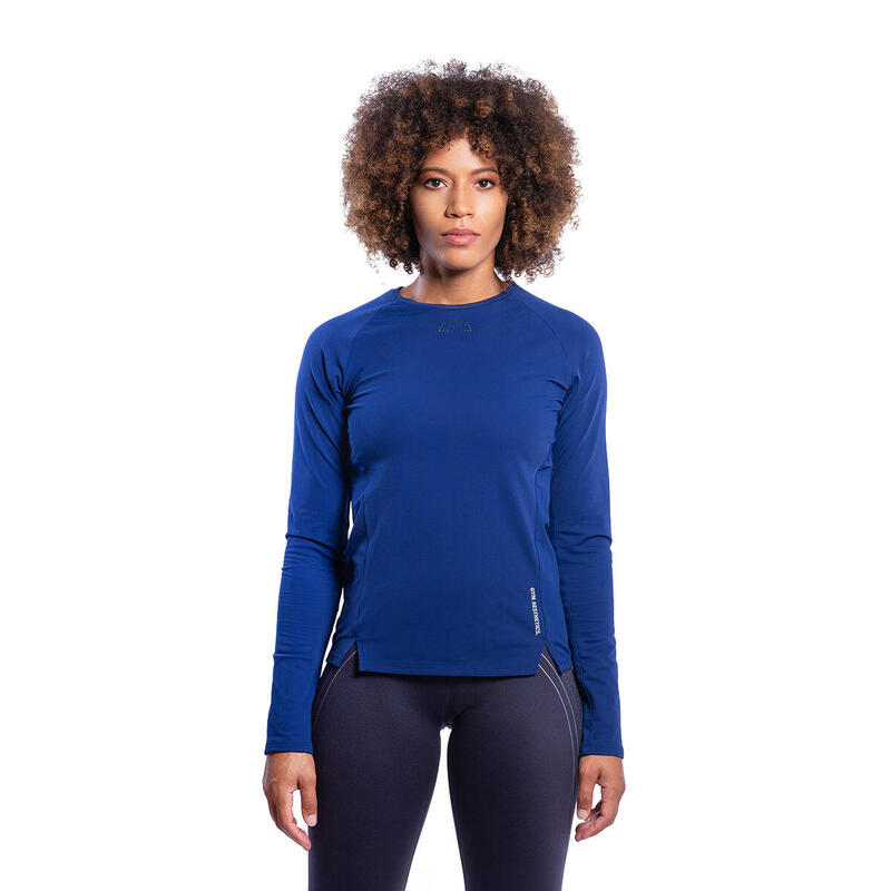 Women Plain Long Sleeve Gym Running Sports T Shirt Tee - Navy blue -  Decathlon