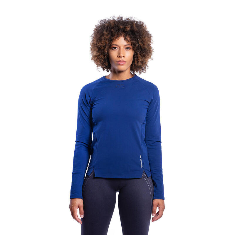 Women Plain Long Sleeve Gym Running Sports T Shirt Tee - Navy blue