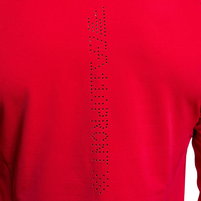 女裝純色透氣防曬跑步健身運動長袖T恤 - 紅色