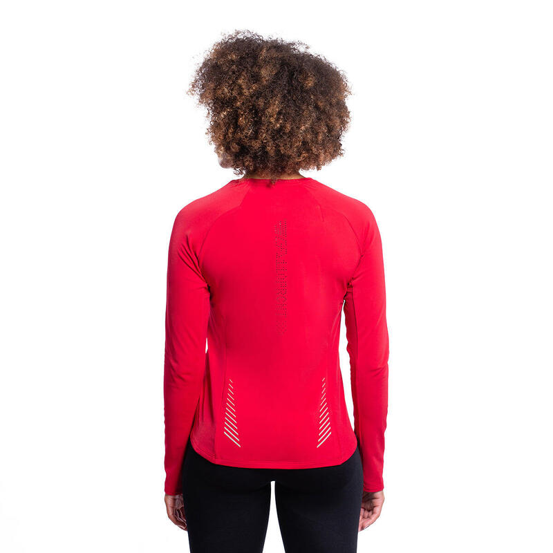 Women Plain Long Sleeve Gym Running Sports T Shirt Tee - Bright red